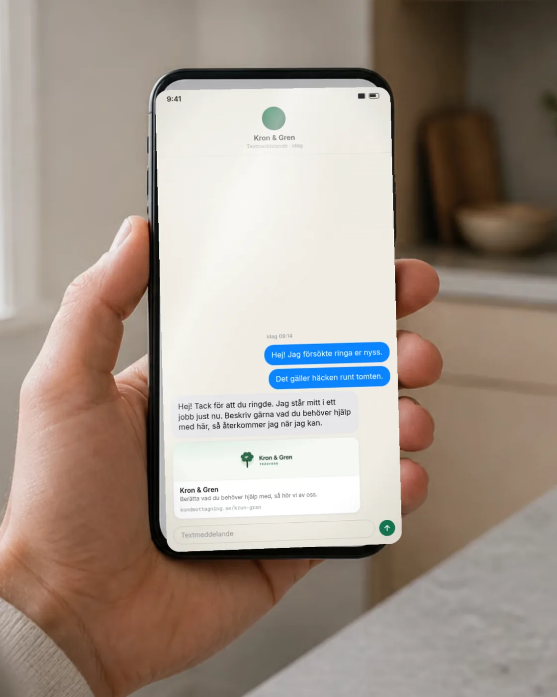 SMS med länkkort till Kron & Grens kundmottagning